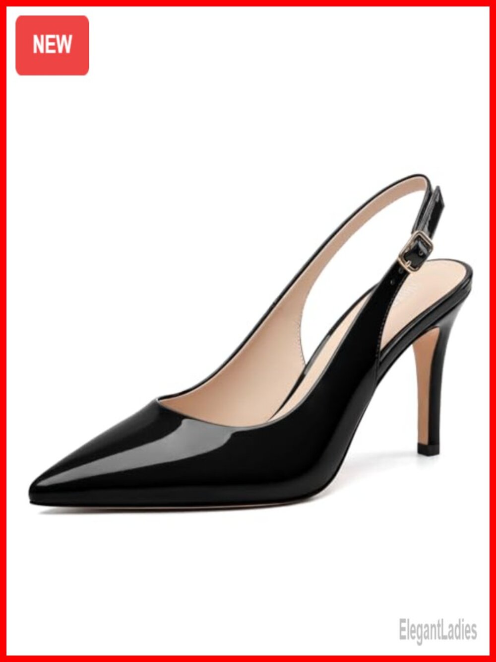 Womens Slingback High Heels Patent Leather Pointed Toe Pumps